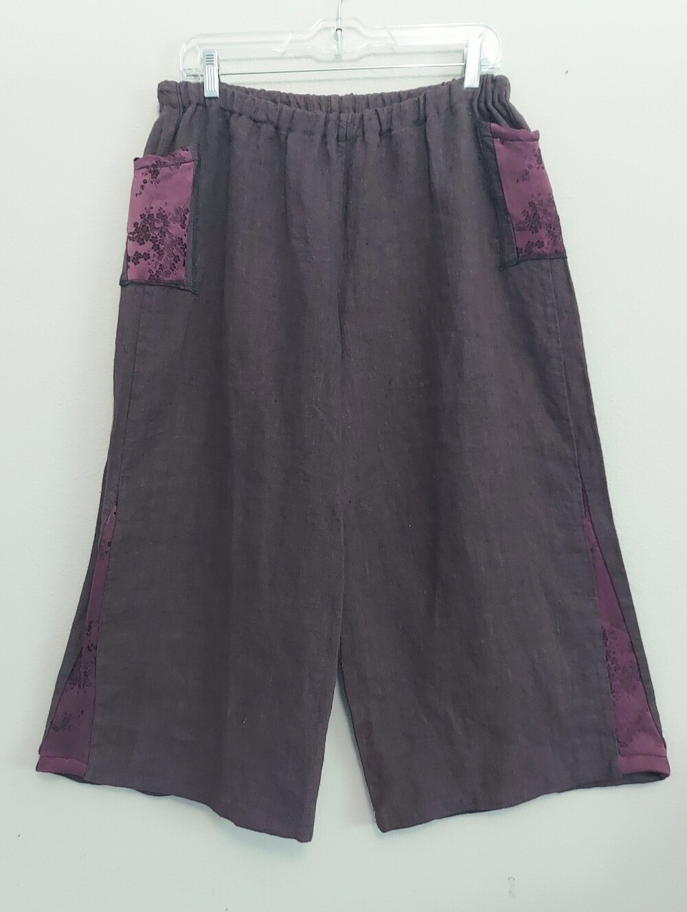 Cynthia Ashby Linen Wide Leg Cropped Pants Plum M/L Lagenlook